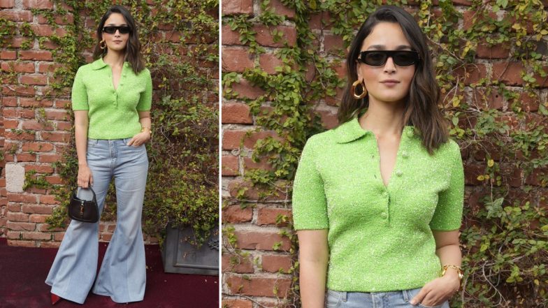 Alia Bhatt Channels Her Inner Teen As She Rocks Shimmery Neon Top With Bell-Bottom Jeans at MFW 2023 (View Pics & Video)