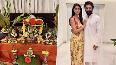 Ganesh Chaturthi 2023: Allu Arjun Poses With Wife Allu Sneha As He Shares Glimpse of Ganapati Celebration (View Pics)