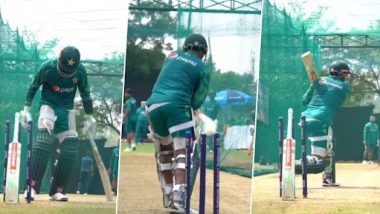 Babar Azam Looks in Fine Form As He Trains Ahead of Pakistan’s ICC World Cup 2023 Warm-Up Match Against New Zealand (Watch Video)