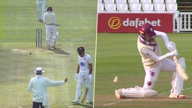 Bizarre! Batsman Survives Despite Bat Breaking and Hitting the Stumps As Umpire Adjudges Delivery As No Ball in County Championship 2023, Video Goes Viral!