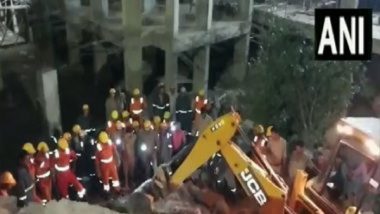 Uttar Pradesh Building Collapse Video: Wall of Under-Construction Building Collapses in Lucknow, Operation Underway To Rescue Labourers