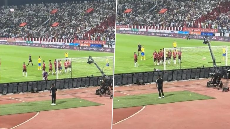 Cristiano Ronaldo’s Free-Kick Hits Cameraman During Al-Raed vs Al-Nassr Saudi Pro League 2023–24 Match, Video Goes Viral