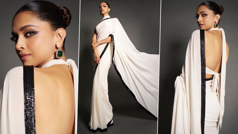 Deepika Padukone Takes Her Ethnic Style a Notch Higher in Beautiful White Saree and Backless Blouse! (View Pics)