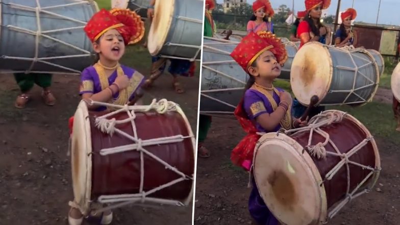 Little Girl Takes Pledge Honouring Chhatrapati Shivaji Maharaj Before Playing Traditional Dhol (Watch Viral Video)