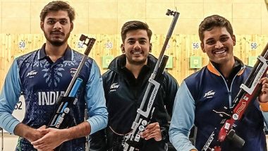 India Wins First Asian Games 2023 Gold Medal! Divyansh Panwar, Rudrankksh Patil and Aishwary Pratap Tomar Bag Top Prize in Men’s 10m Air Rifle Shooting Team Event
