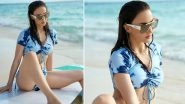 Elli AvrRam Beats Monday Blues While Posing Alongside Beach in Blue Tie and Dye Bikini (View Pics)