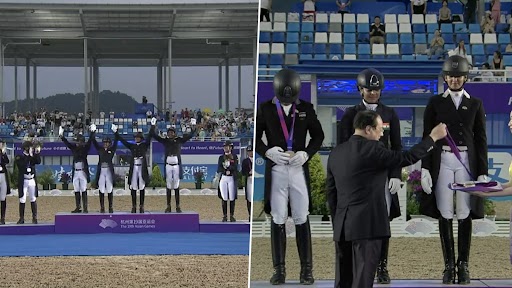 Equestrian Dressage Team Event Gold Medal Ceremony Video: Watch Sudipti Hajela, Divyakriti Singh, Hriday Chheda & Anush Agarwalla Receive Medals, Sing National Anthem in Asian Games 2023