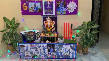 Fan in Madhya Pradesh Makes World Cup-Themed Pandal on Ganesh Chaturthi To Show Support for Team India, Video Emerges