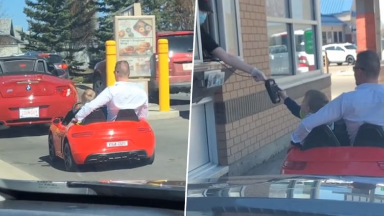 Kid Takes His Dad Out For a Meal in His Mini Toy Car, Wholesome Video Goes Viral