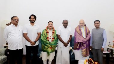 Lok Sabha Elections 2024: HD Kumaraswamy Meets Amit Shah, JP Nadda As JDS Joins Hands With BJP (Watch Video)