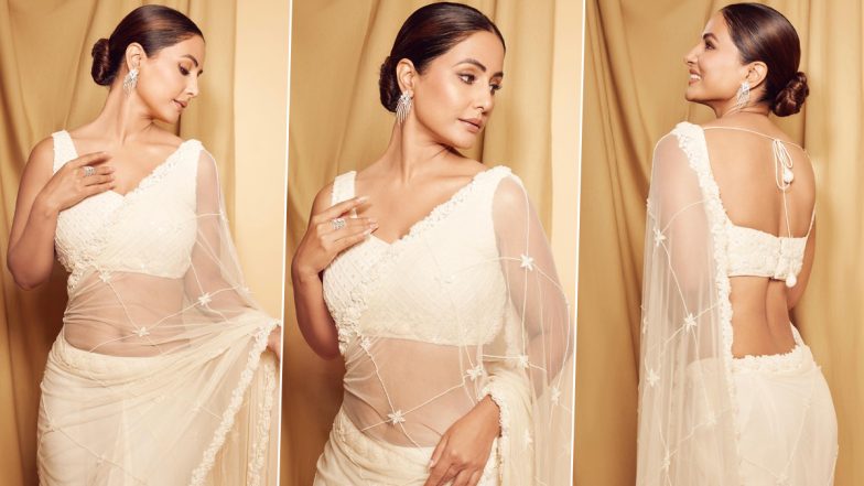 Hina Khan Is a Vision In Sheer White Saree Paired With Sleeveless Blouse (View Pics)