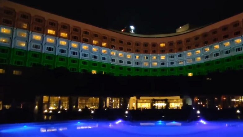 G20 Summit 2023: Hotel Taj Palace in Delhi Illuminates in Tricolour Ahead of G20 Leaders Meeting in National Capital (Watch Video)