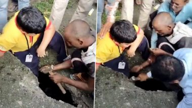 Uttar Pradesh: Child’s Leg Gets Stuck Between Stones in Empty Drainage Ditch in Lucknow, Viral Video Surfaces