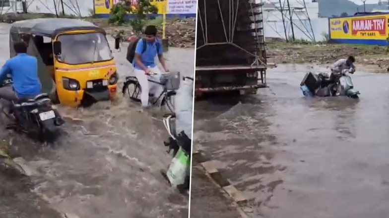 Tamil Nadu Rains: Heavy Rainfall Leads to Waterlogging in Vellore, All Schools Till Class 5 to Remain Shut (Watch Video)