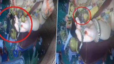 Theft Caught on Camera in Hyderabad: Youth Steals 11 Kg Laddu From Ganesh Mandapam in Miyapur, Viral Clip Surfaces