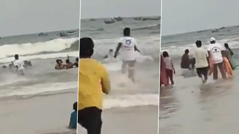 Andhra Pradesh: Police Rescue Four Women From Drowning At Chirala Vadarevu Beach in Bapatla (Watch Video)