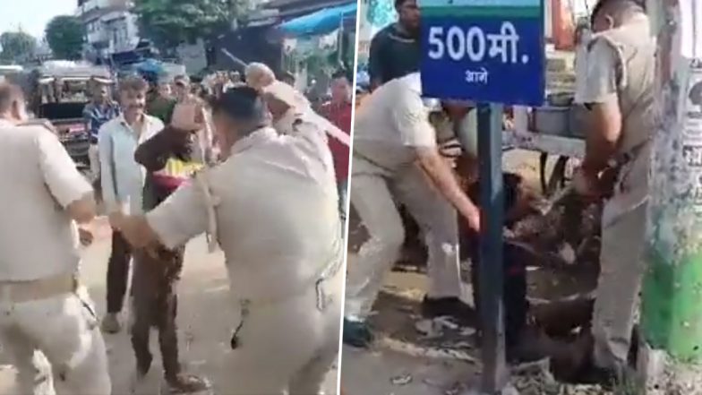 Uttar Pradesh Shocker: Two Cops Thrash Differently-Abled Man With Baton, Push Him on Road in Siddharthnagar, Viral Video Surfaces