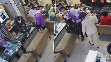 Robbery Caught on Camera in Delhi: Three Men, Wearing Helmets, Rob Jewellery Store At Gunpoint in Samaypur Badli, Flee With Items Worth Rs 28 Lakh; Theft Caught On CCTV