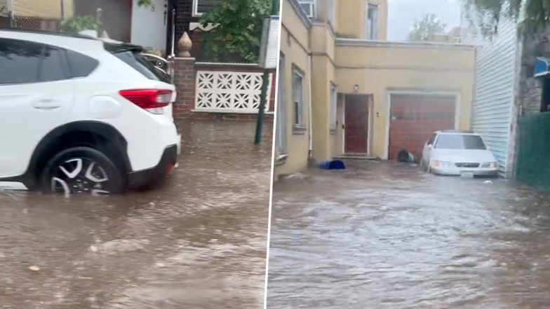 Brooklyn Flooding: Video Shows Streets of Brooklyn in New York City Flooded Due to Incessant Rainfall, Trash Bins Seen Floating in Flood Water