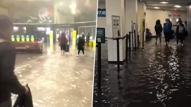 New York Flooding: Laguardia Airport Flooded as 'Record-Breaking' Rainfall Lashes NYC, Travellers Forced to Walk Barefoot in Ankle-Deep Water (Watch Video)