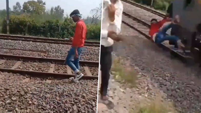 Uttar Pradesh Shocker: Recording Instagram Reels on Railway Tracks, Teen Dies After Being Struck by Moving Train in Barabanki; Disturbing Video Surfaces