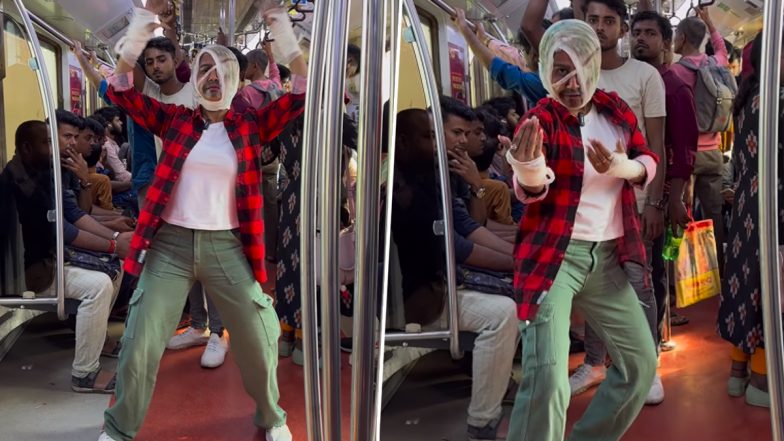 'Lady Jawan' in Kolkata Metro Video: Instagram Influencer Recreates Shah Rukh Khan’s Bandage-Wrapped Look, Dances to 'Beqarar Karke Hume Yun Na Jaiye' Song