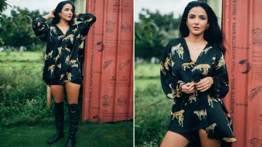 Jasmin Bhasin Roars with Style in Tiger Print Satin Dress and High Boots! (View Pics)