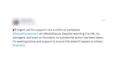 'Touched Me Inappropriately': InMobi Intern Alleges Sex Harassment by Manager, Inaction From HR and Management; Bengaluru Police Respond