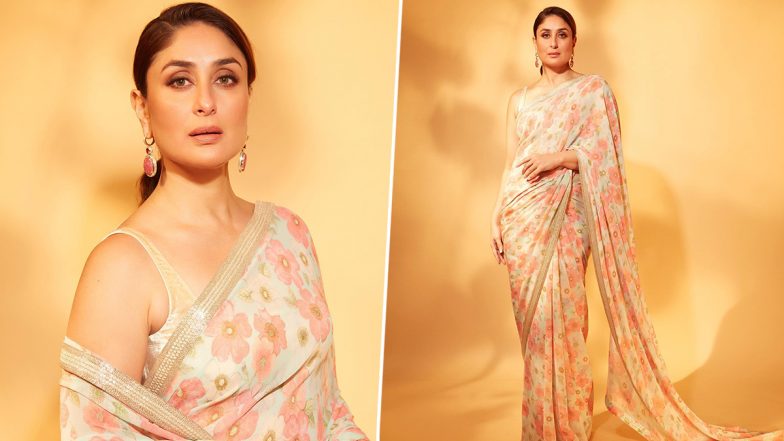 Kareena Kapoor Khan is a True Vision of Beauty; Jaane Jaan Actress Looks Ethereal in White and Pink Floral Saree (View Pics)