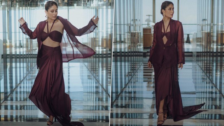 Kareena Kapoor Khan Is Sight to Behold in Wine Bralette Top Paired With Blazer and Draped Skirt for Jaane Jaan Trailer Launch (View Pics)