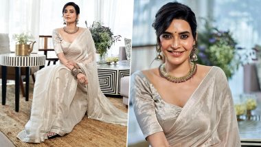 Karishma Tanna Is the Epitome of Beauty in Ivory Silk Saree Paired With Matching Blouse (View Pics)