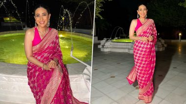 Karisma Kapoor Mesmerises in Pink and Golden Saree Paired With Sleeveless Blouse (See Pics)