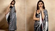 Keerthy Suresh Radiates Elegance in Striped Black and White Saree Paired With Matching Blouse (See Pics)