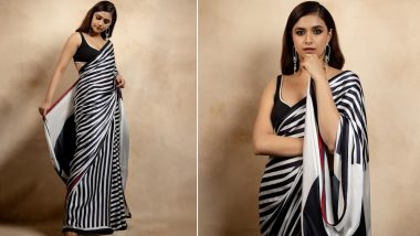 Keerthy Suresh Radiates Elegance in Striped Black and White Saree Paired With Matching Blouse (See Pics)