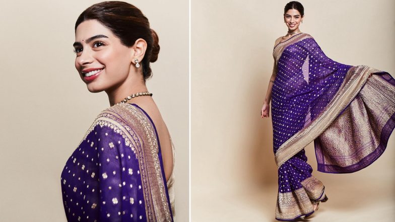 Khushi Kapoor Exudes Royal Flair in Purple Banarasi Saree with Traditional Gold Border (View Pics)