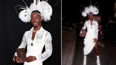 MTV VMAs 2023: Lil Nas X Wows in All-White Palomo Spain Couture With Dramatic Headgear (View Pics)