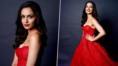 Manushi Chhillar Makes Heads Turn In A Red Hot Strapless Gown (View Pics)