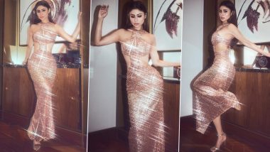 Mouni Roy Keeps It Blingy And Bright In Golden Halter Neck Cut Out Gown (View Pics)