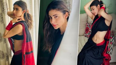 Black Beauty! Mouni Roy Flaunts Her Svelte Figure in Saree and Sleeveless Blouse (View Pics)