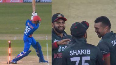 Mujeeb Ur Rahman Out Hit-Wicket Again! Afghanistan Spinner Disturbs His Stumps While Hitting Six During BAN vs AFG Asia Cup 2023 Match (Watch Video)