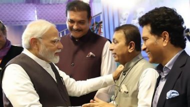 Prime Minister Narendra Modi Interacts With Sachin Tendulkar, Kapil Dev, Sunil Gavaskar, and Ravi Shastri After Unveiling New International Stadium in Varanasi