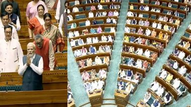New Parliament Building Hosts First Lok Sabha Proceedings on Ganesh Chaturthi, PM Narendra Modi and Other MPs Attend (Watch Videos)