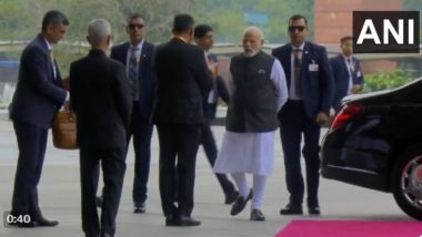 G20 Summit 2023: PM Narendra Modi Arrives at Bharat Mandapam, Set to Welcome World Leaders (Watch Video)