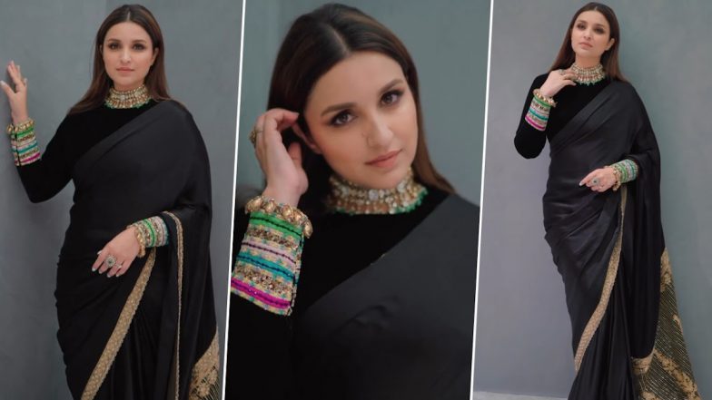 Parineeti Chopra Radiates Elegance in Stunning Black Saree Adorned with Intricate Embroidery (Watch Video)