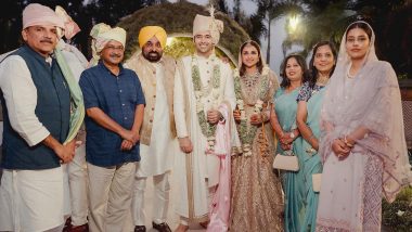 Parineeti Chopra and Her Husband Raghav Chadha Pose With CMs Arvind Kejriwal, Bhagwant Mann (View Pic)