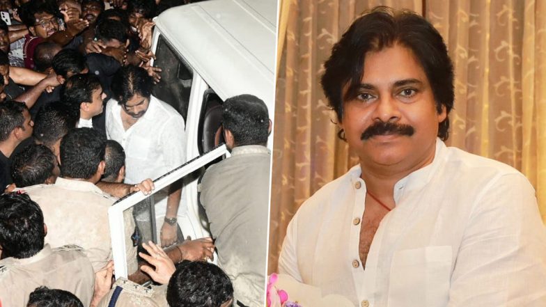 AP Police Takes Pawan Kalyan into Preventive Custody, Pics of Actor-Politician’s Convoy Blocked in the NTR District Go Viral
