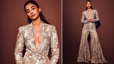 Pooja Hegde, in a Cream-Bejeweled Co-ord Outfit, Poses Like a Boss Lady (View Pics)