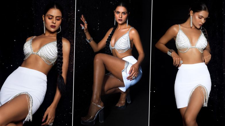 Priyanka Chahar Choudhary Is Too Hot to Handle in Bedazzled Bralette Top Paired With Sexy Skirt (View Pics)