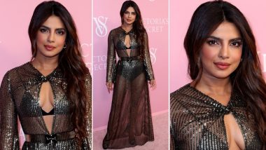 Priyanka Chopra Flashes Her Lingerie Under Sheer Black Metallic Gown at Victoria’s Secret World Tour Event (View Pics and Video)