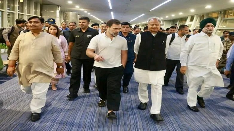 Rajasthan Assembly Election 2023: Rahul Gandhi Arrives in Jaipur for Day-Long Visit, To Inaugurate Gandhi Vatika, Address Public Rally (Watch Video)